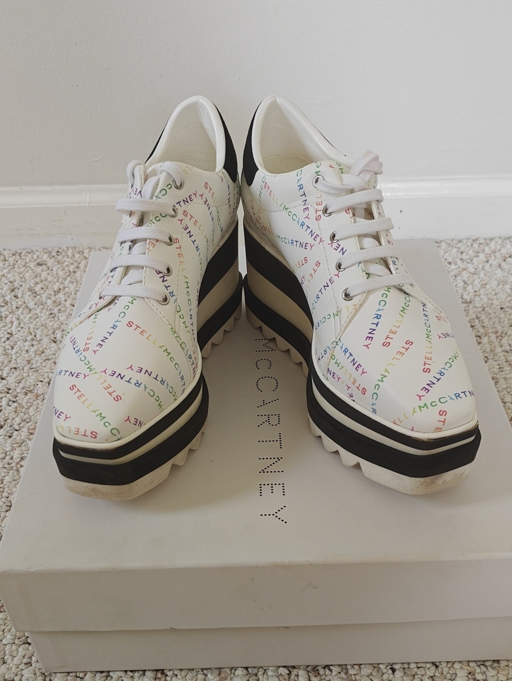 Stella McCartney White Platform Sneakers with Multicolor Logo